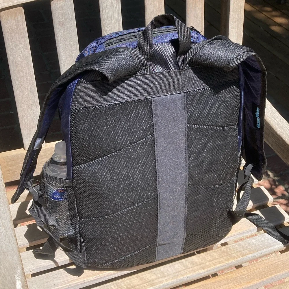 Reflective Blue Backpack Black Trim Side Pockets New
